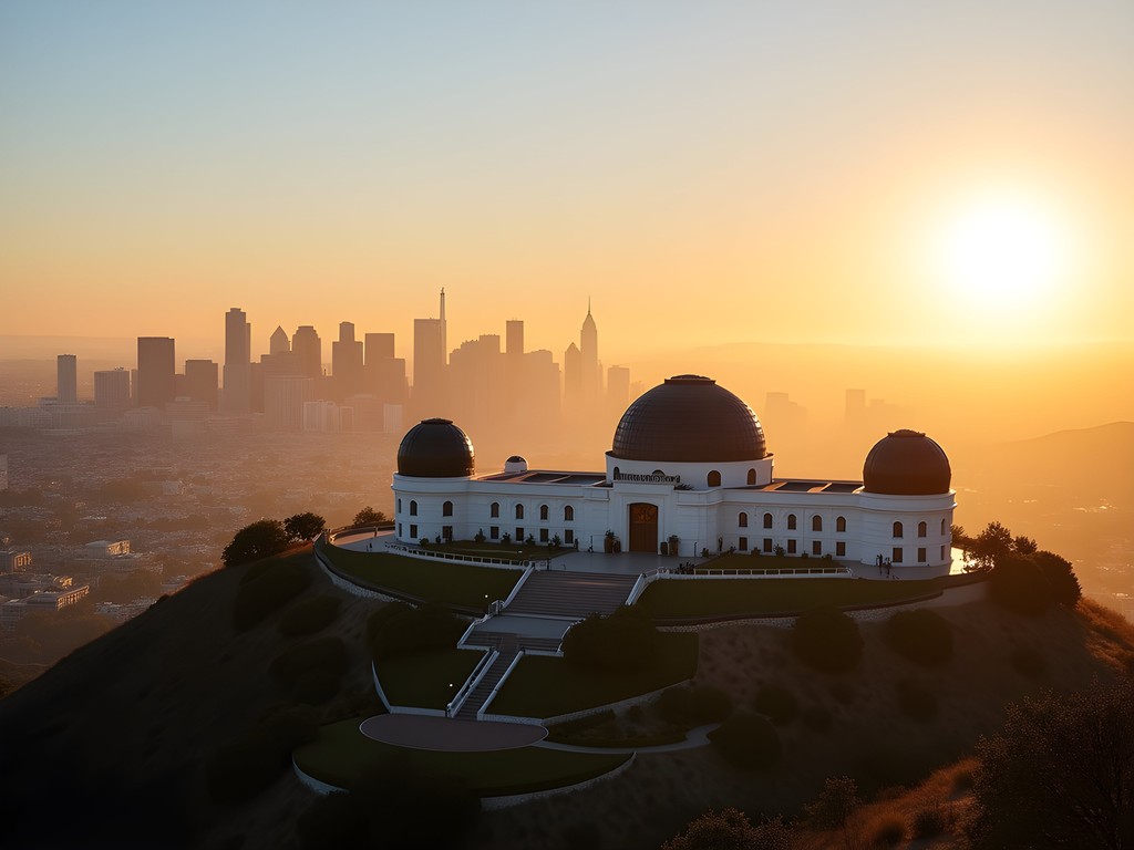 Early morning business meeting near Griffith Observatory with Los Angeles cityscape view