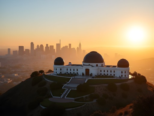 Early morning business meeting near Griffith Observatory with Los Angeles cityscape view