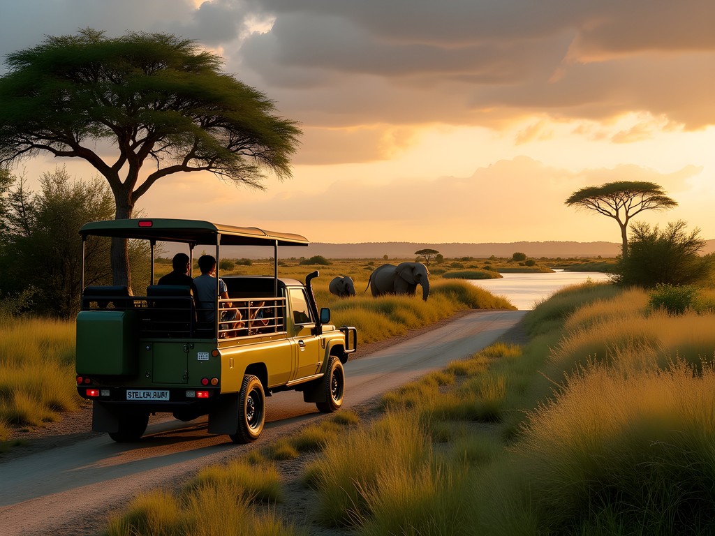 Business traveler photographing elephants during safari extension from Lusaka