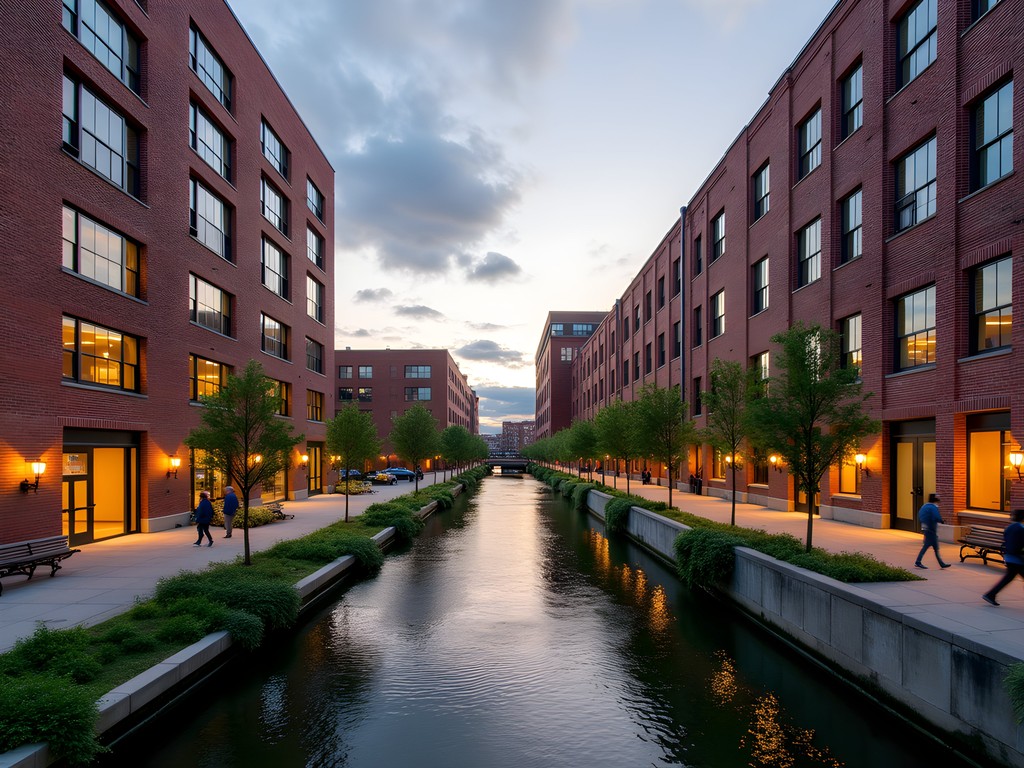 Revitalized Amoskeag Millyard buildings along the Merrimack River