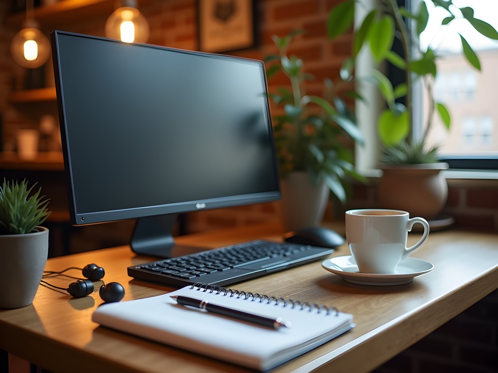 Professional mobile office setup in a Monroe cafe with productivity tools