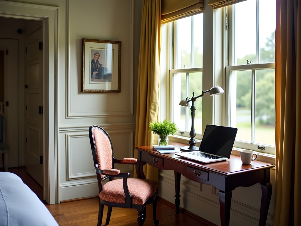 Stylish workspace setup in a boutique hotel in Monroe, Louisiana