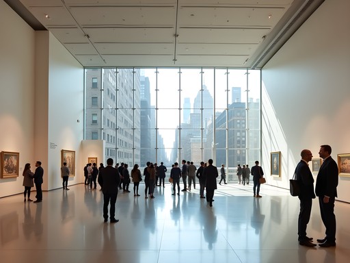 Business traveler exploring Manhattan museum on weekend extension