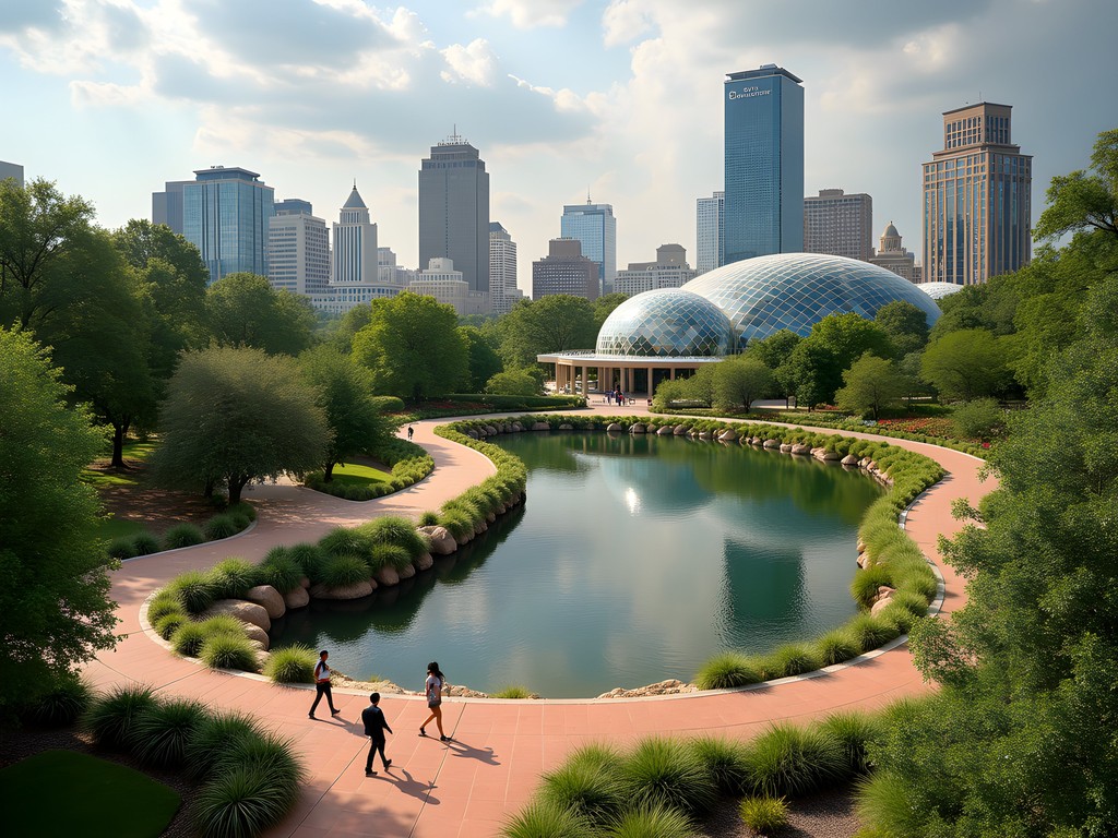 Myriad Botanical Gardens in downtown Oklahoma City with modern skyline background