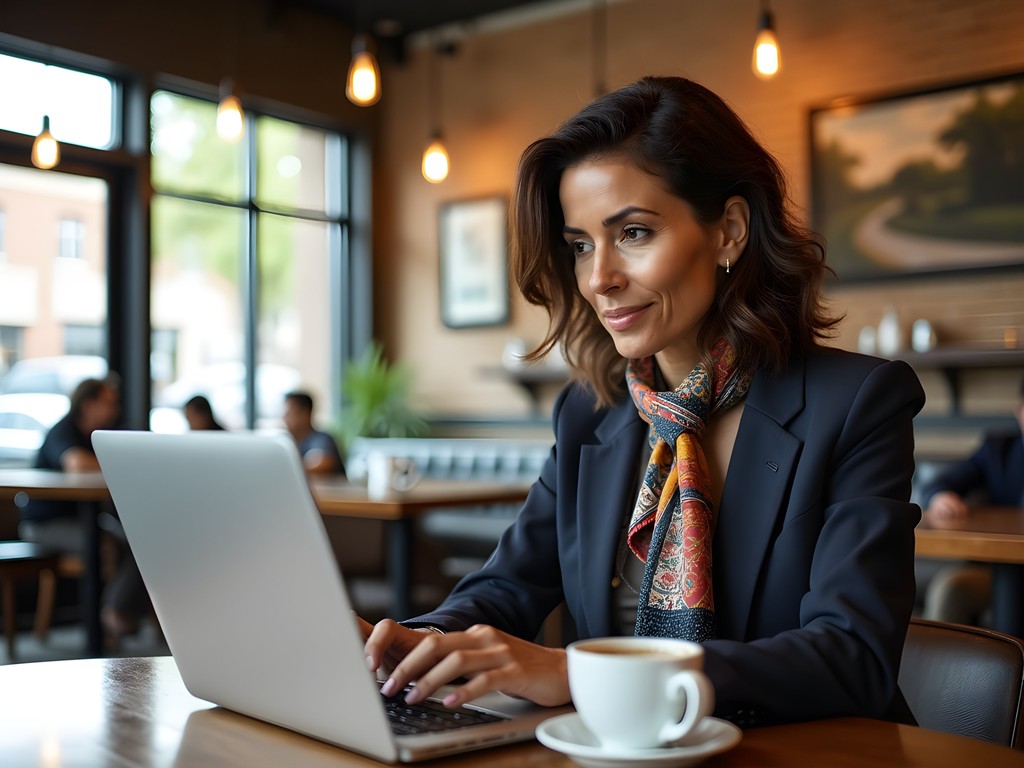 Business traveler working on laptop in Olive Branch Starbucks coffee shop