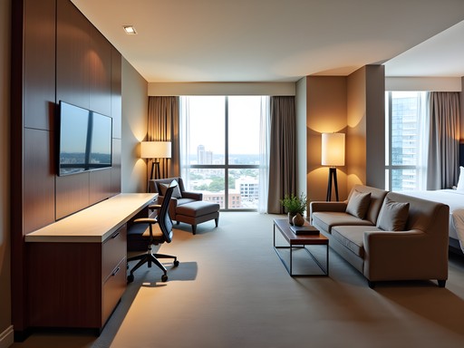 Luxury executive suite in Plano hotel with separate living area and workspace