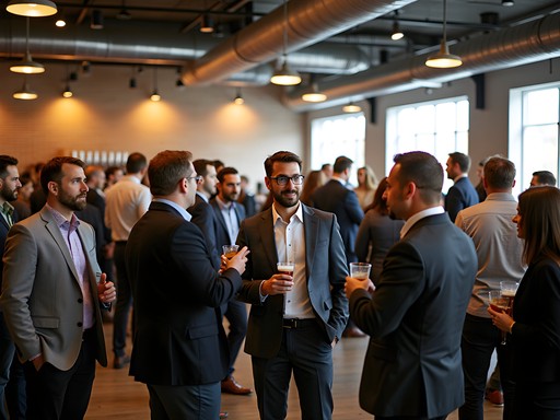 Professional networking event at craft brewery in Rock Hill with business professionals conversing