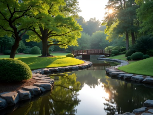 Peaceful reflection pool at Glencairn Garden in Rock Hill South Carolina surrounded by lush greenery