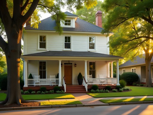 Charming historic home exterior in Rock Hill South Carolina Historic District with front porch