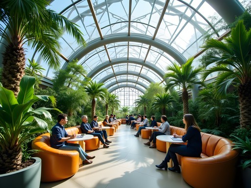 Business professional in Amazon Spheres conservatory space in Seattle taking notes