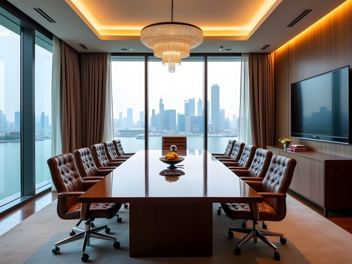 Elegant executive meeting room with panoramic views of the Bund in Shanghai