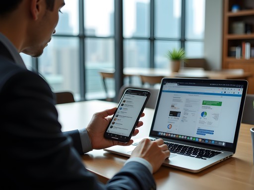 Business professional navigating digital communication challenges in Shanghai