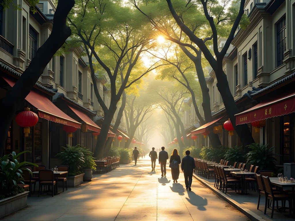 Business traveler exploring historic architecture in Shanghai's French Concession