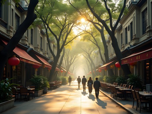 Business traveler exploring historic architecture in Shanghai's French Concession