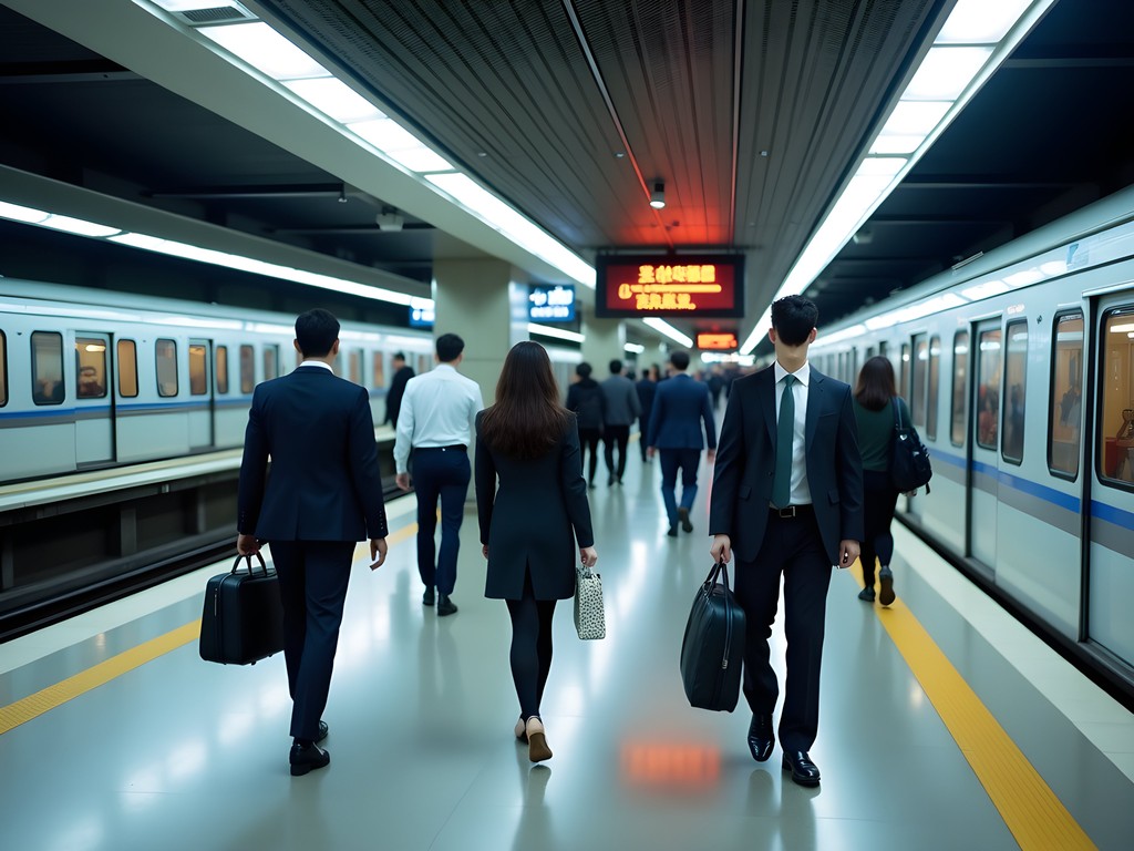 Business professional navigating Shanghai's modern metro system
