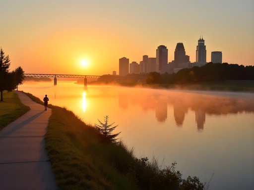 Morning light on the Missouri River with Sioux City skyline