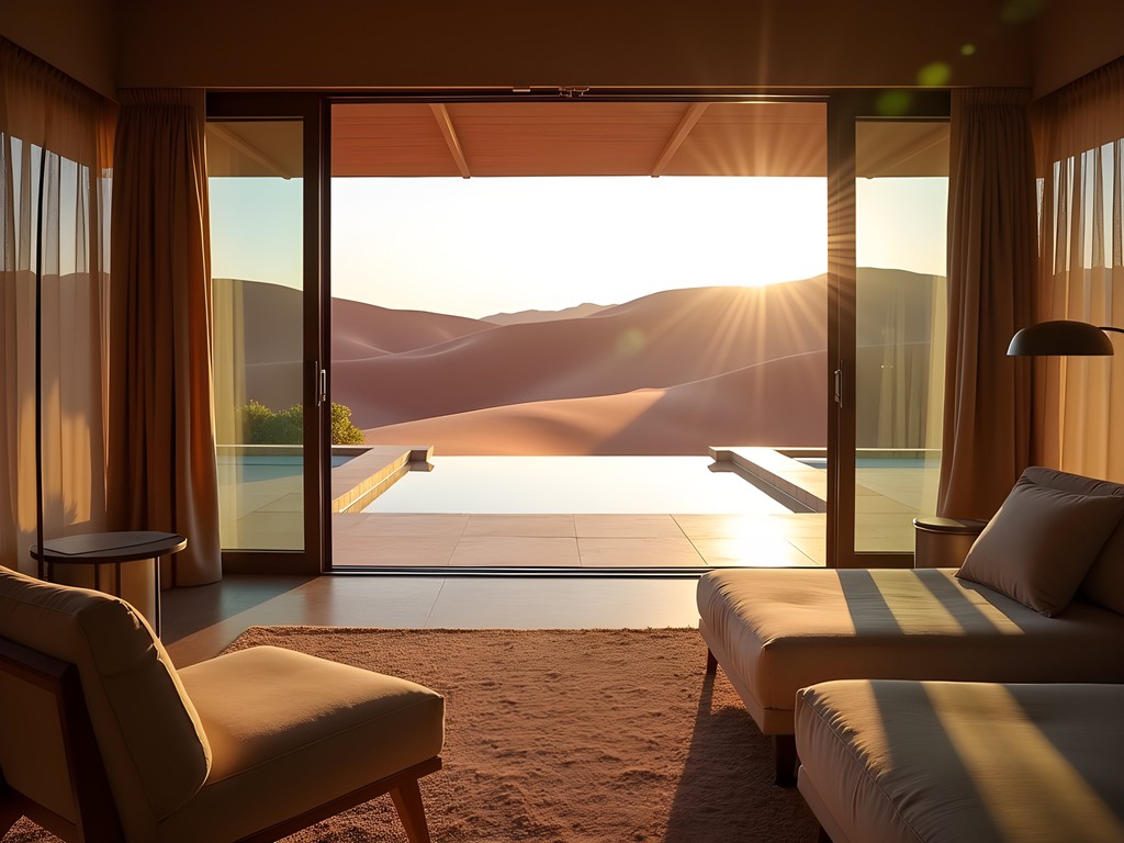 Luxury suite interior at &Beyond Sossusvlei Desert Lodge with panoramic desert views