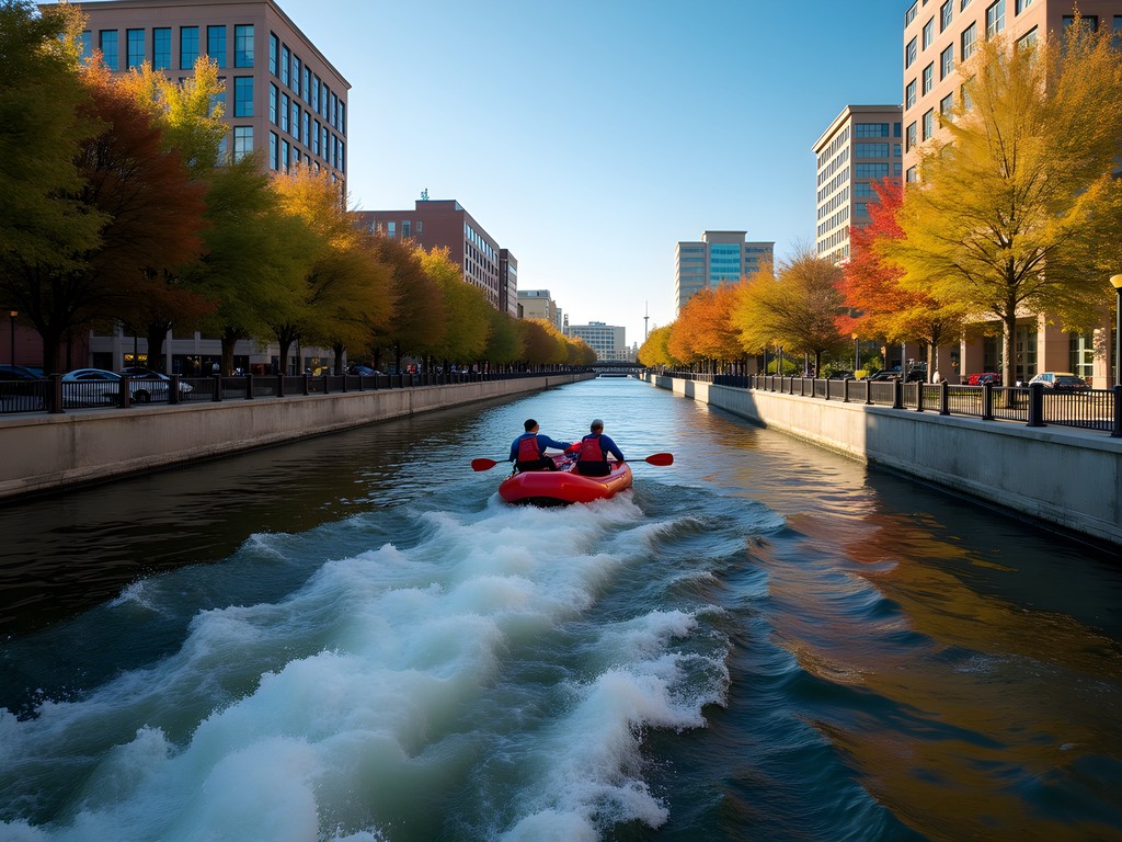 East Race Waterway whitewater rafting course in downtown South Bend