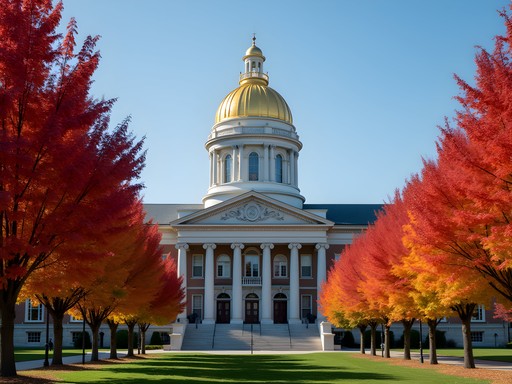 Notre Dame's iconic golden dome surrounded by fall foliage