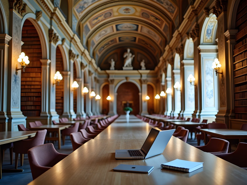 Professional working in the grand Austrian National Library State Hall