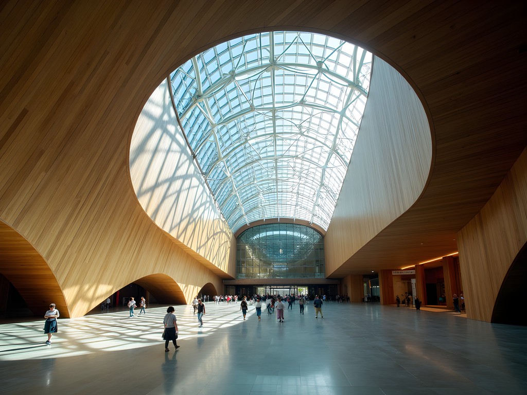 Tokyo International Forum's dramatic glass and steel atrium in autumn light