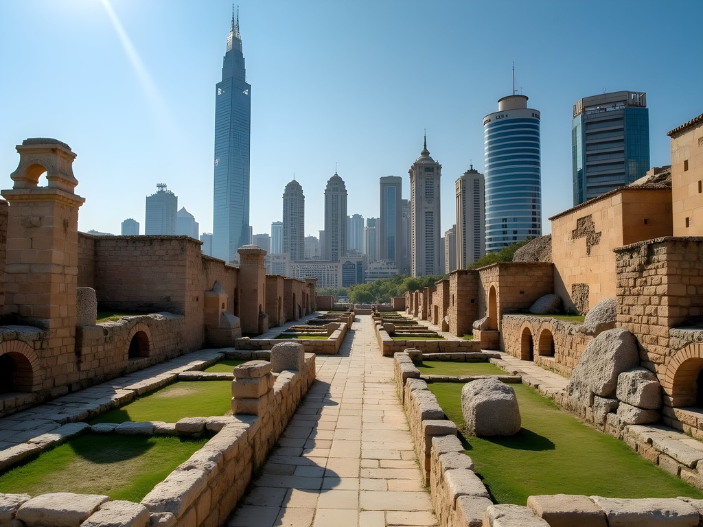 Ancient Roman ruins juxtaposed with modern buildings in downtown Beirut