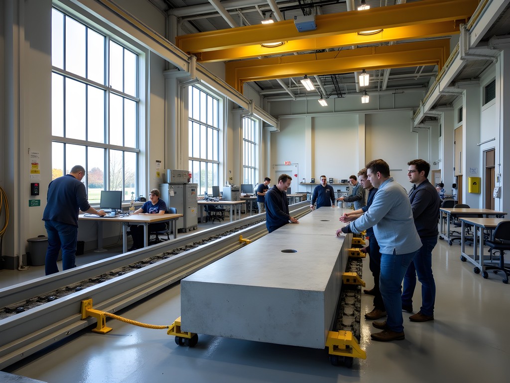 Engineering students testing bridge components in SDSU Structures Laboratory