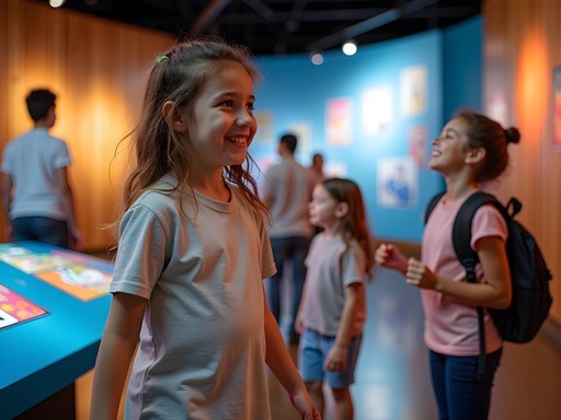 Family exploring interactive music exhibits at Studio Bell in Calgary