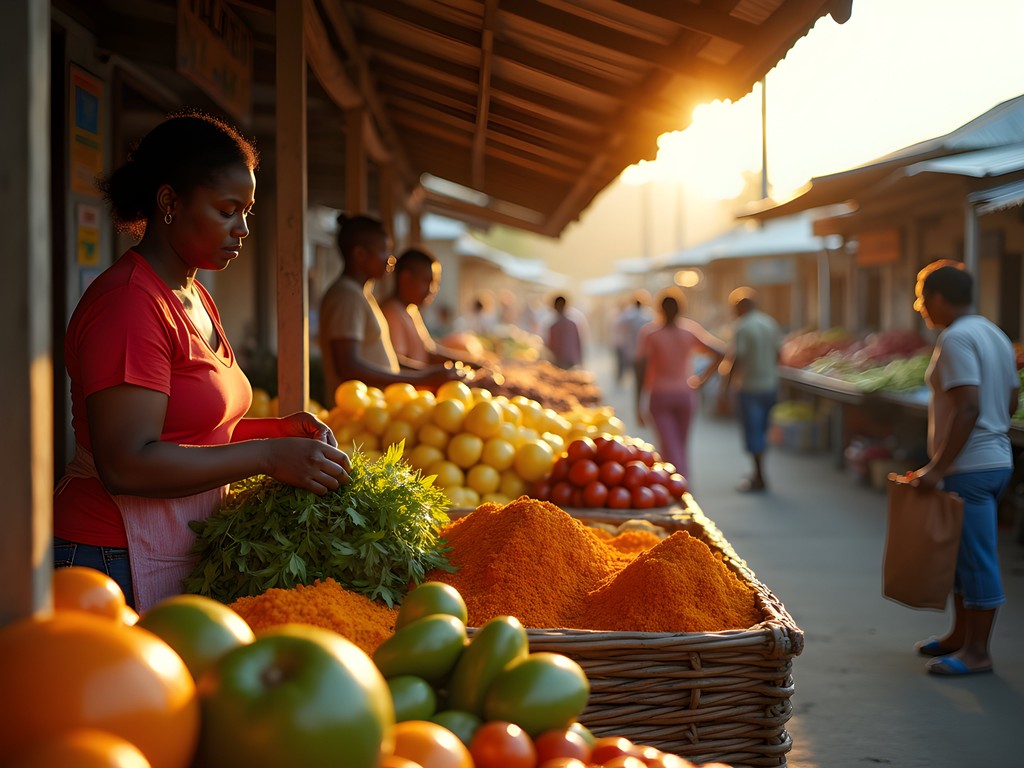 Early morning scene at the bustling Chaguanas Market in Trinidad