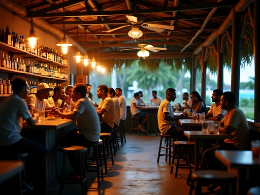 Local rum shop in Chaguanas with Trinidadians enjoying evening drinks and conversation