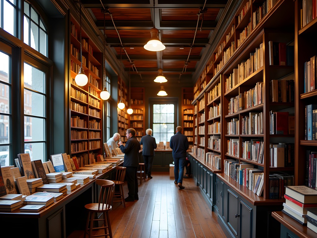 Interior of historic Gibson's Bookstore in Concord New Hampshire with wooden shelves