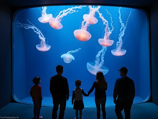 Illuminated jellyfish display at Pacific Seas Aquarium near Federal Way Washington