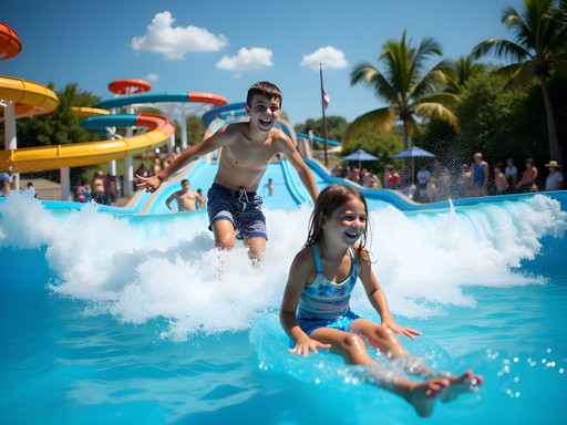 Families enjoying wave pool at Wild Waves Theme Park in Federal Way Washington