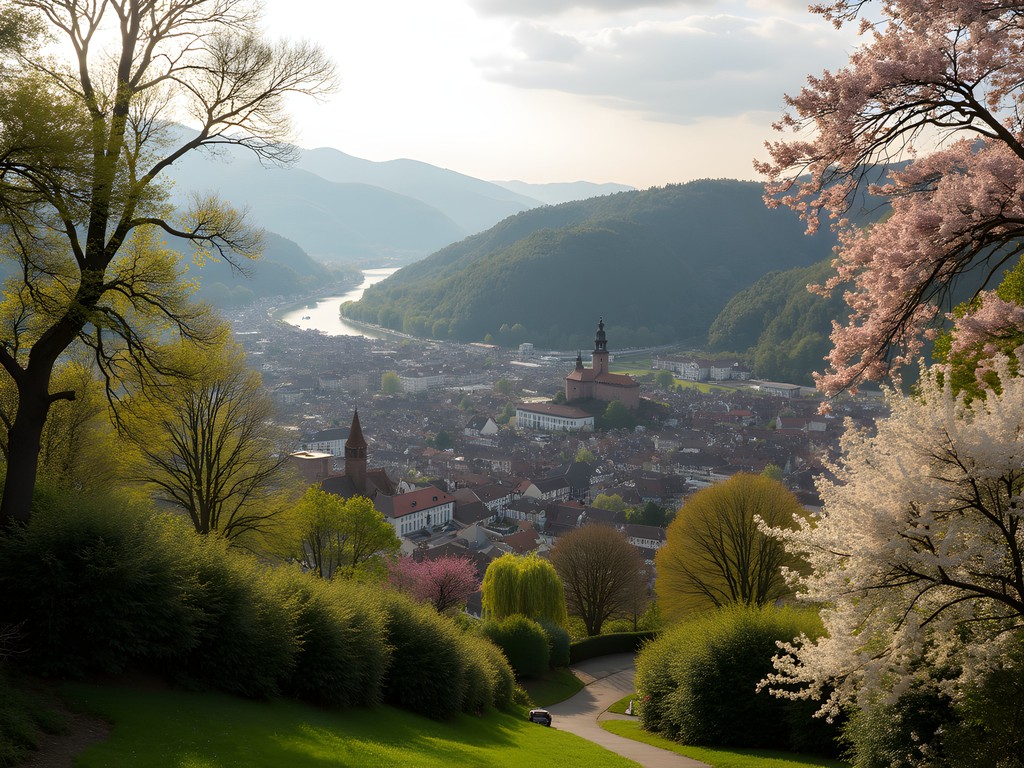 View from Philosopher's Walk overlooking Heidelberg Old Town and Neckar River