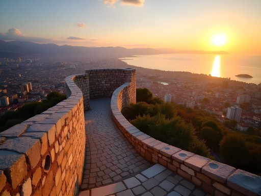 Sunset panoramic view of Izmir from Kadifekale ancient citadel