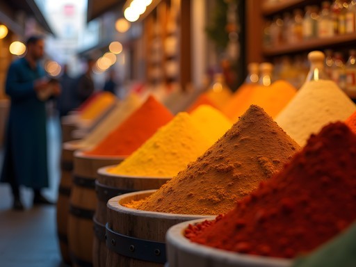 Colorful spice displays at Kemeralti Bazaar in Izmir