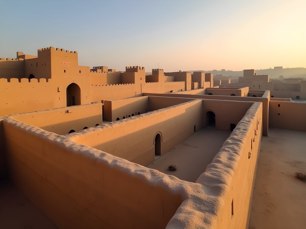 Ancient adobe city walls of Kano with traditional Hausa architecture visible in background