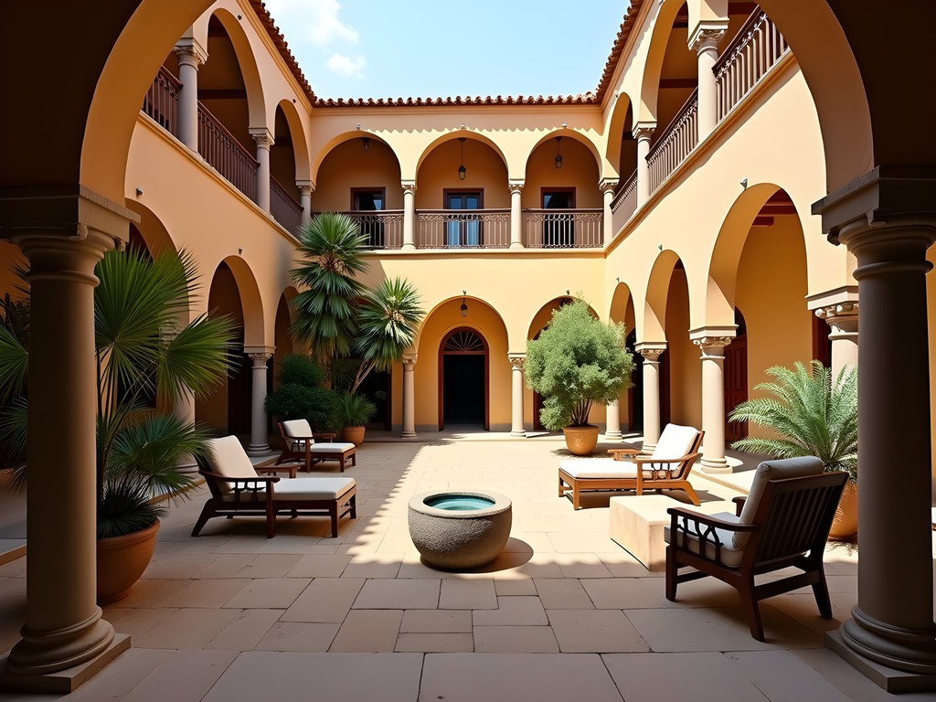 Traditional Hausa architecture and courtyard of mid-range accommodation in Kano