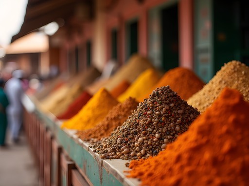 Colorful spice and medicinal herb displays at historic Kurmi Market in Kano