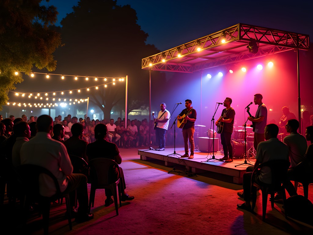 Live music performance at a Kinshasa terrasse with traditional instruments