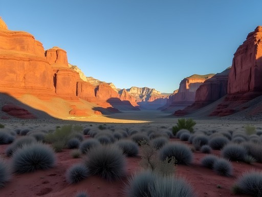 Sunrise illuminating red sandstone formations at Red Rock Canyon near Las Vegas