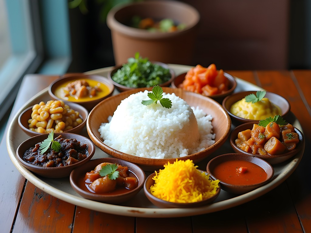 Traditional Nasi Padang spread with multiple dishes in Medan
