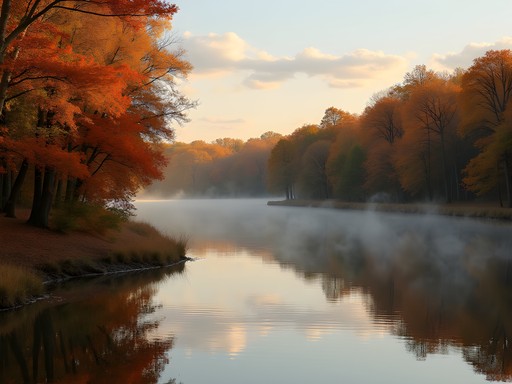 Autumn colors reflecting on Bonita Lakes in Meridian, Mississippi