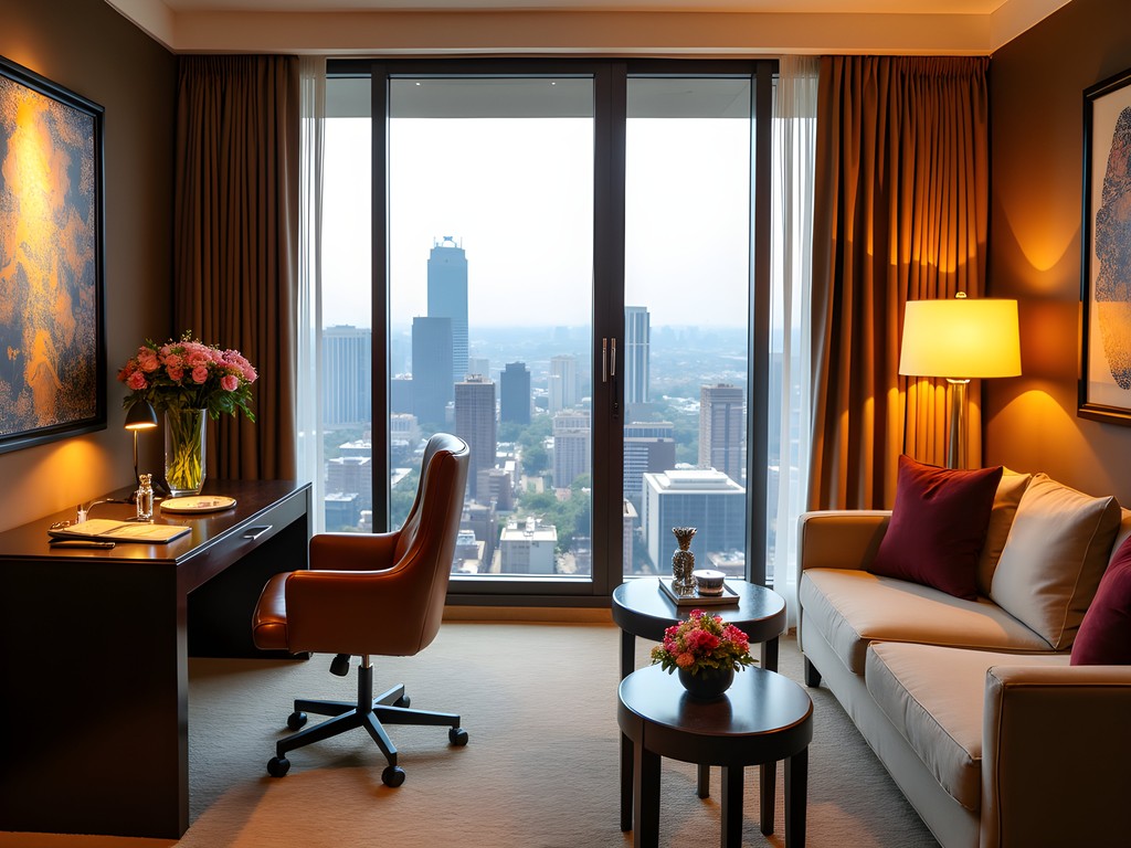 Luxury hotel suite in Nairobi with panoramic city views and business workspace