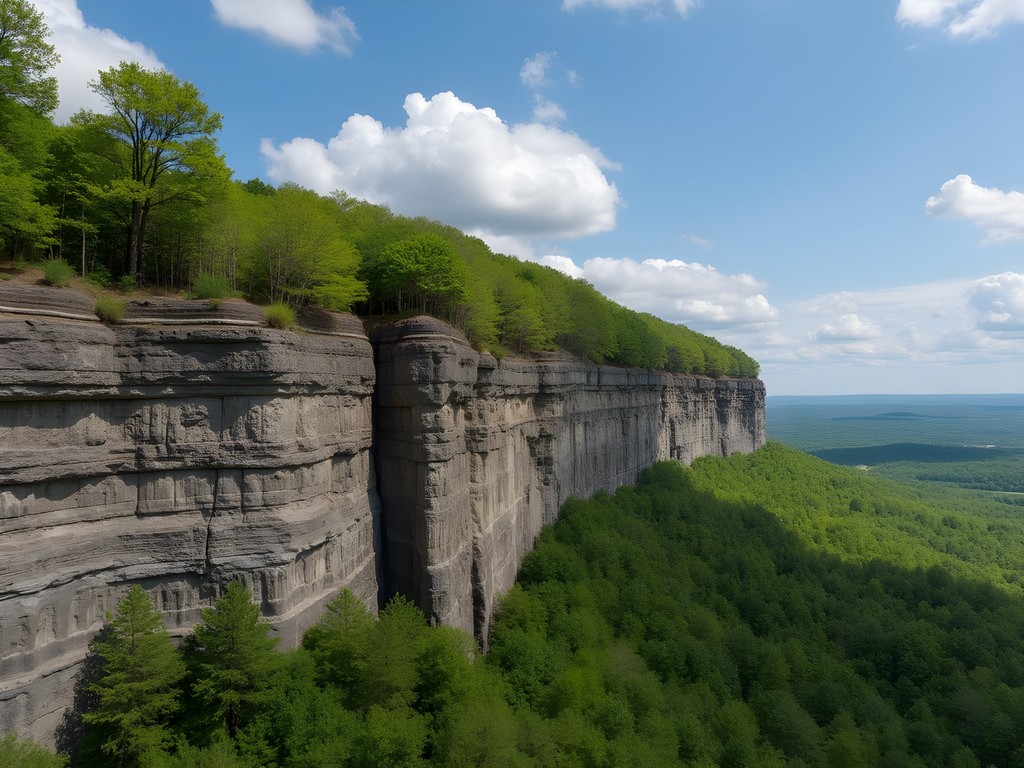 Dramatic traprock cliff formations at Ragged Mountain Memorial Preserve near New Britain