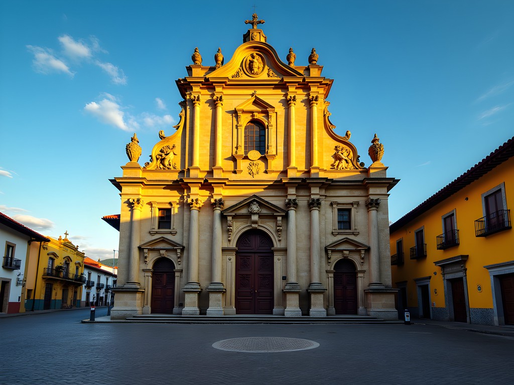 Ornate baroque façade of São Francisco de Assis Church in Ouro Preto with morning light illuminating the detailed soapstone carvings