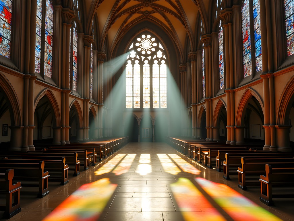 Sunlight streaming through the stained glass windows of Sainte-Chapelle