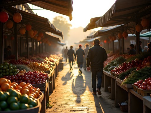 Early morning scene at Pretoria Boeremark farmers market with diverse vendors and shoppers