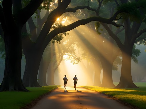 Early morning runners on the tree-lined paths of Pune University campus