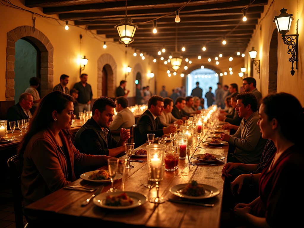 Traditional peña folk music performance in San Miguel de Tucumán with musicians and locals dancing